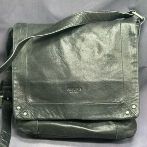 Vintage Perlina NY Soft Black Leather Crossbody Bag Animal Print Lined